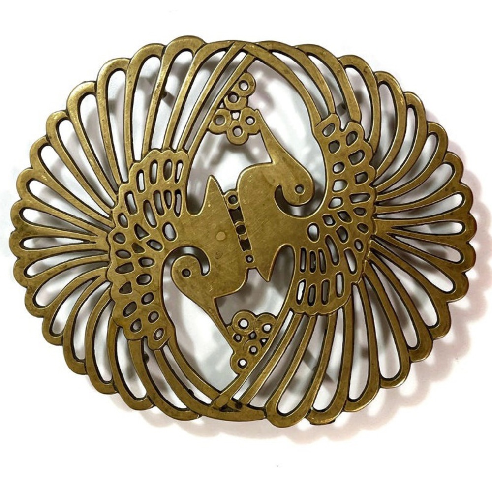 Vintage Brass Peacock Trivet